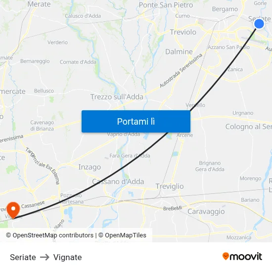 Seriate to Vignate map