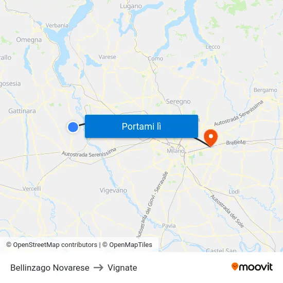 Bellinzago Novarese to Vignate map