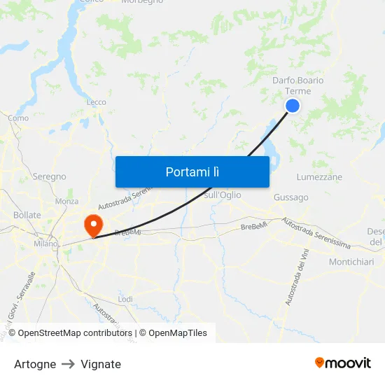 Artogne to Vignate map