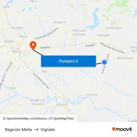 Bagnolo Mella to Vignate map