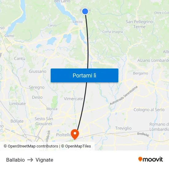 Ballabio to Vignate map