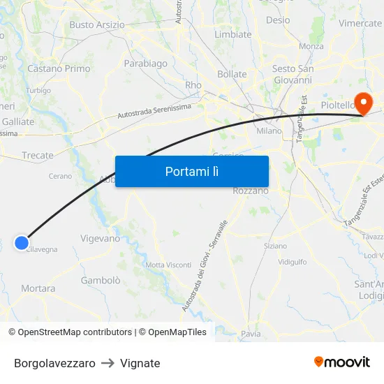 Borgolavezzaro to Vignate map