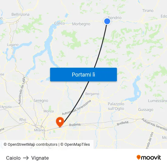 Caiolo to Vignate map