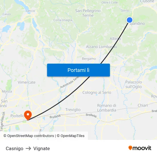 Casnigo to Vignate map