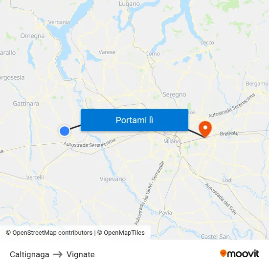 Caltignaga to Vignate map
