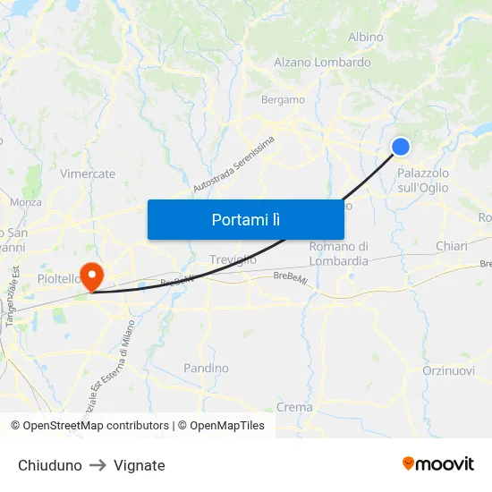 Chiuduno to Vignate map