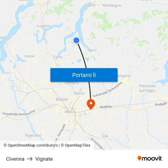 Civenna to Vignate map