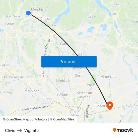 Clivio to Vignate map