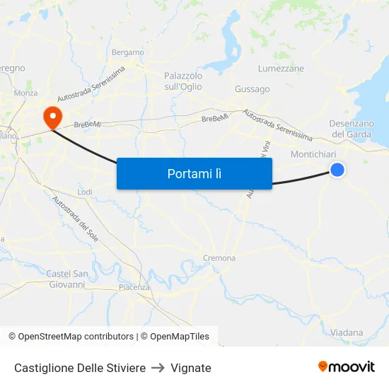 Castiglione Delle Stiviere to Vignate map