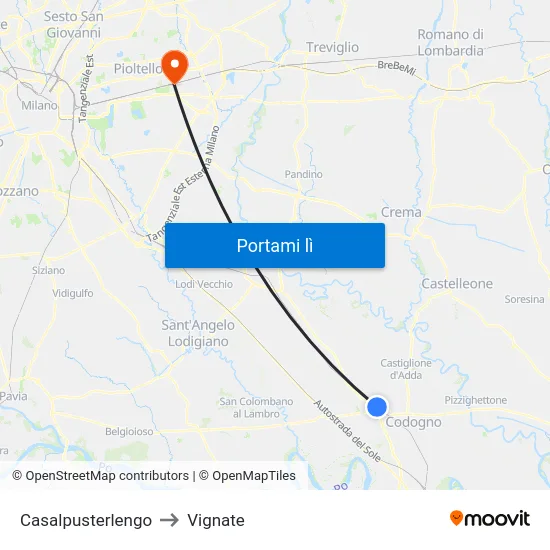 Casalpusterlengo to Vignate map