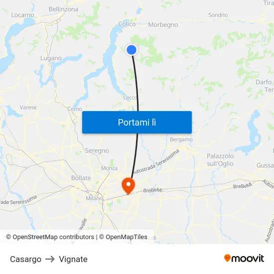 Casargo to Vignate map