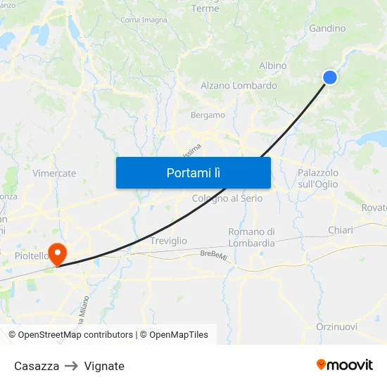 Casazza to Vignate map