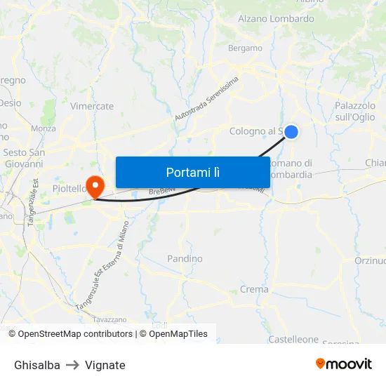 Ghisalba to Vignate map