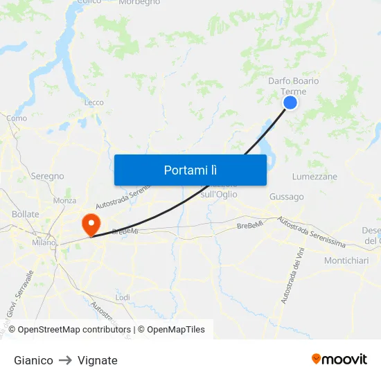 Gianico to Vignate map