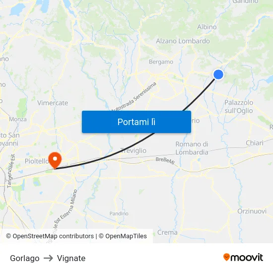 Gorlago to Vignate map