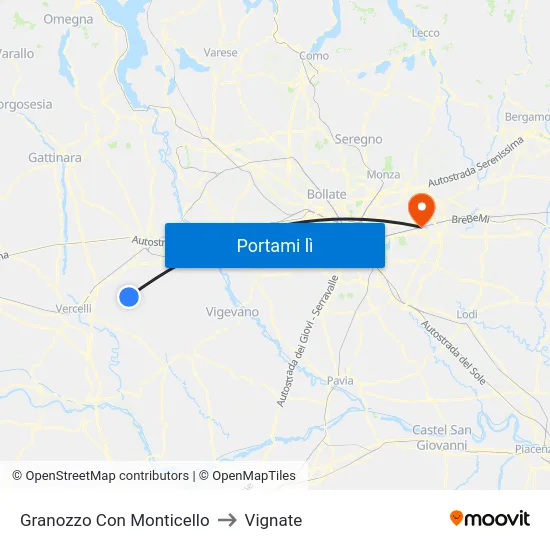 Granozzo Con Monticello to Vignate map