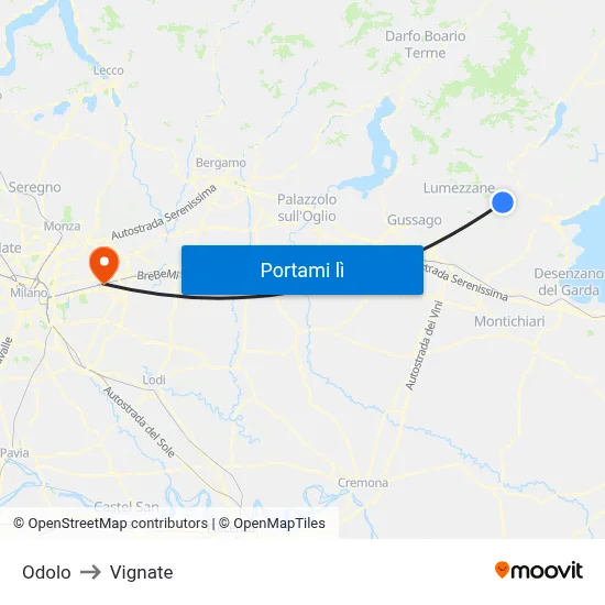 Odolo to Vignate map