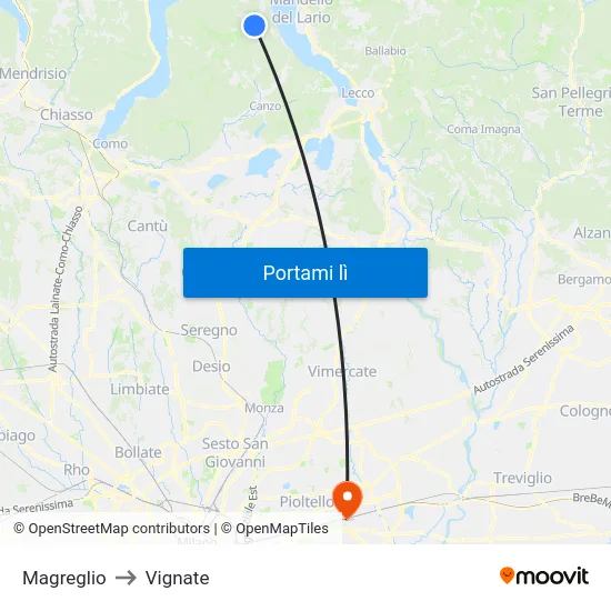 Magreglio to Vignate map