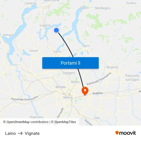 Laino to Vignate map