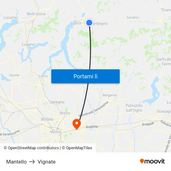 Mantello to Vignate map