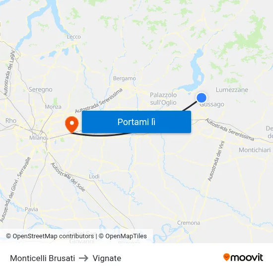 Monticelli Brusati to Vignate map