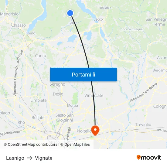 Lasnigo to Vignate map