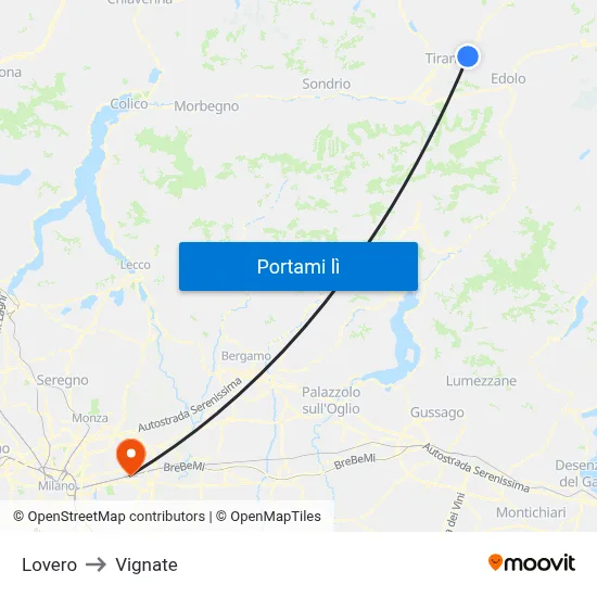 Lovero to Vignate map