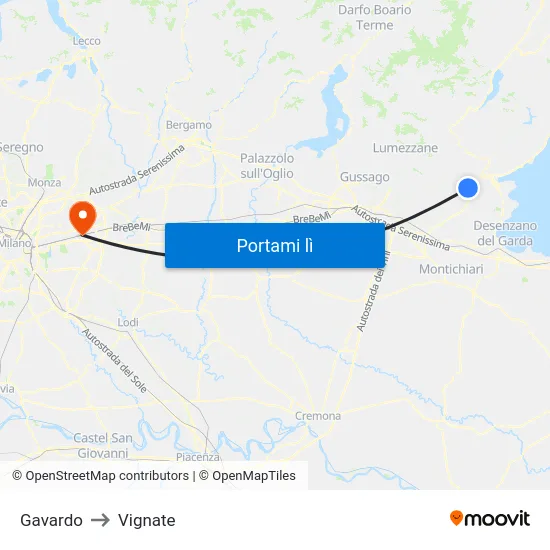 Gavardo to Vignate map