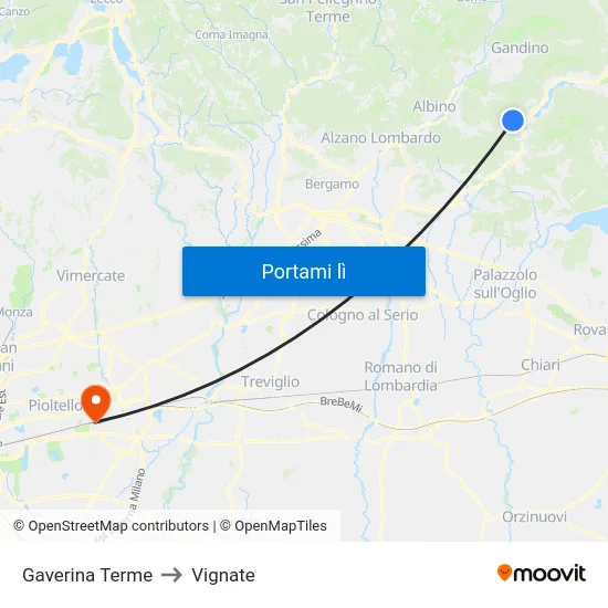 Gaverina Terme to Vignate map