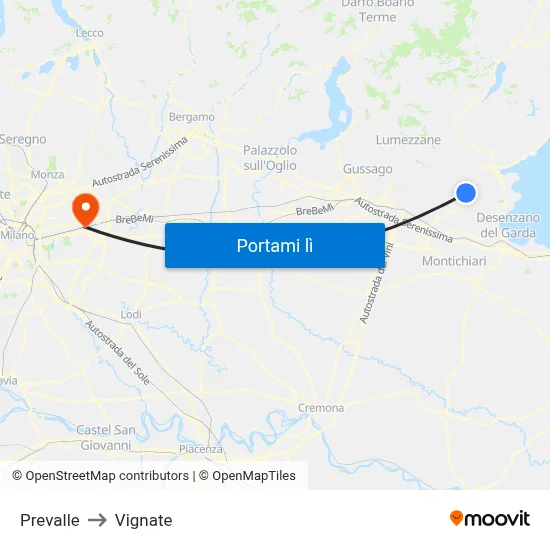 Prevalle to Vignate map