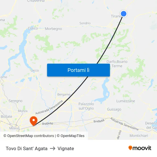Tovo Di Sant' Agata to Vignate map