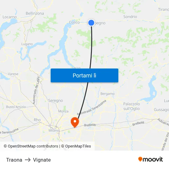 Traona to Vignate map