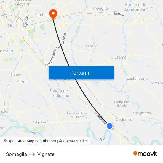 Somaglia to Vignate map