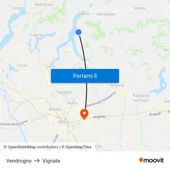 Vendrogno to Vignate map