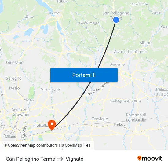 San Pellegrino Terme to Vignate map
