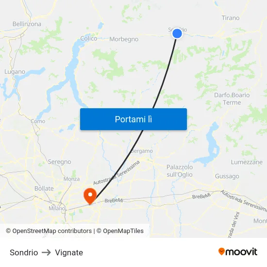 Sondrio to Vignate map