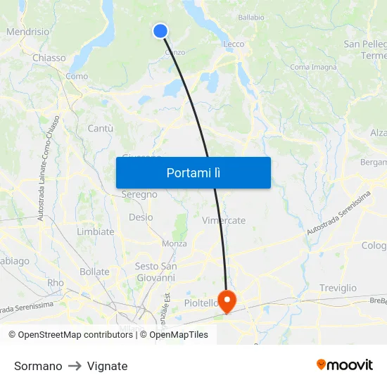 Sormano to Vignate map