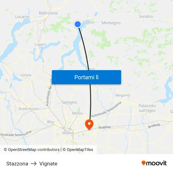Stazzona to Vignate map