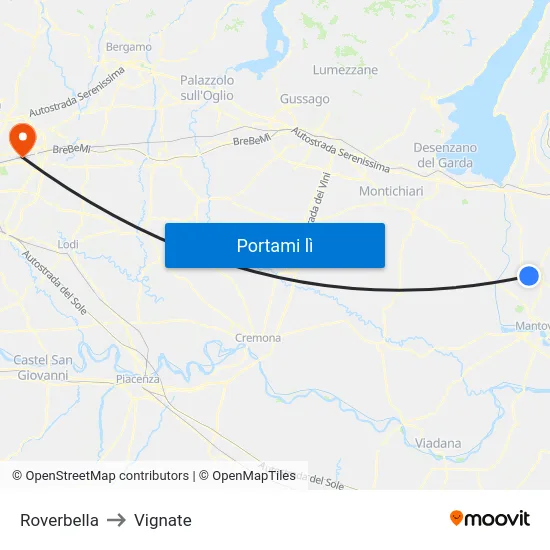 Roverbella to Vignate map