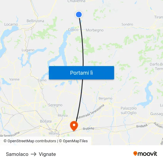 Samolaco to Vignate map