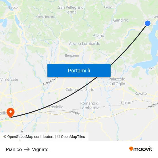 Pianico to Vignate map
