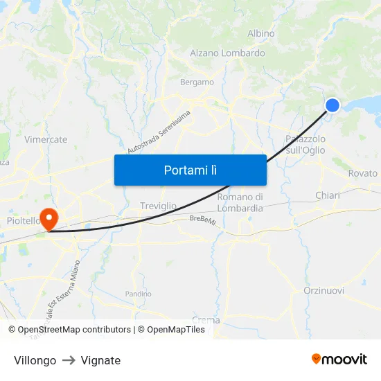 Villongo to Vignate map