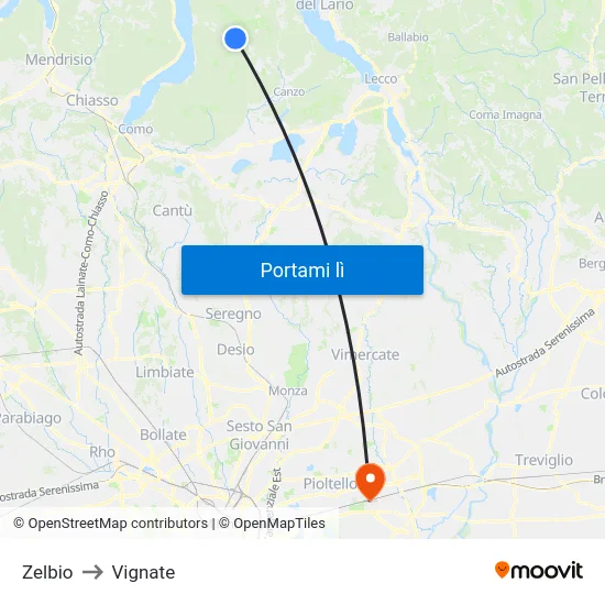 Zelbio to Vignate map