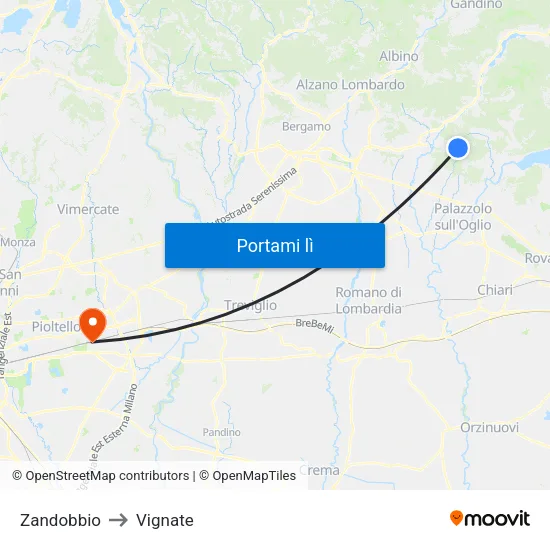 Zandobbio to Vignate map