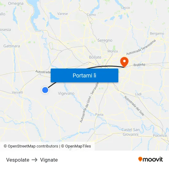 Vespolate to Vignate map