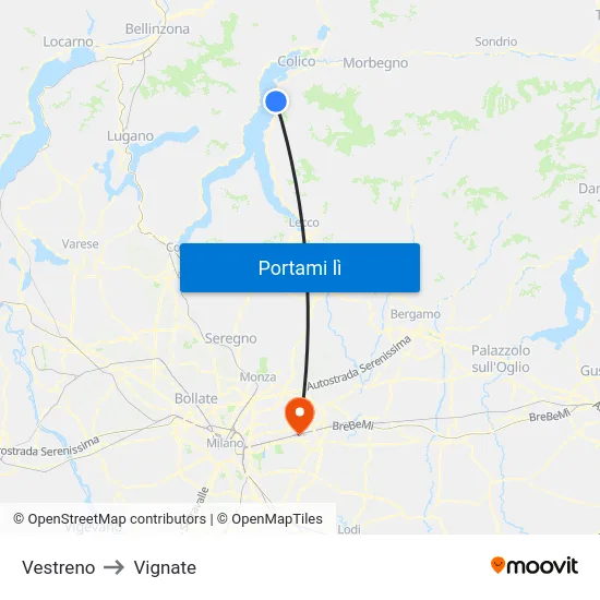 Vestreno to Vignate map