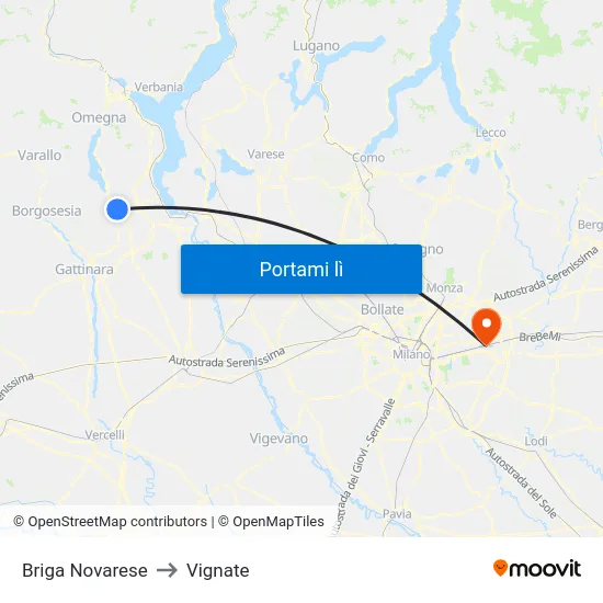 Briga Novarese to Vignate map