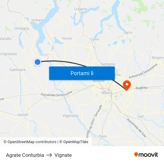 Agrate Conturbia to Vignate map