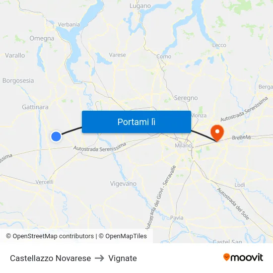 Castellazzo Novarese to Vignate map