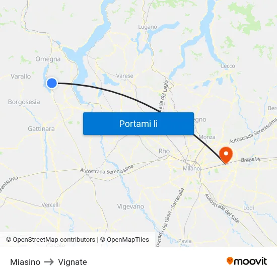Miasino to Vignate map